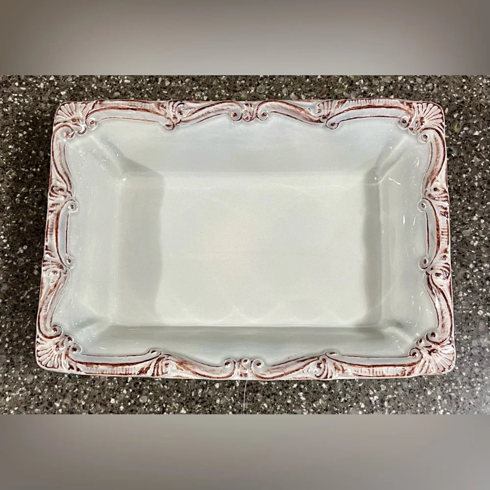 Vintage Portugal Ceramic Stoneware Baking Dish w/ Fluting Around Edges Bakeware
